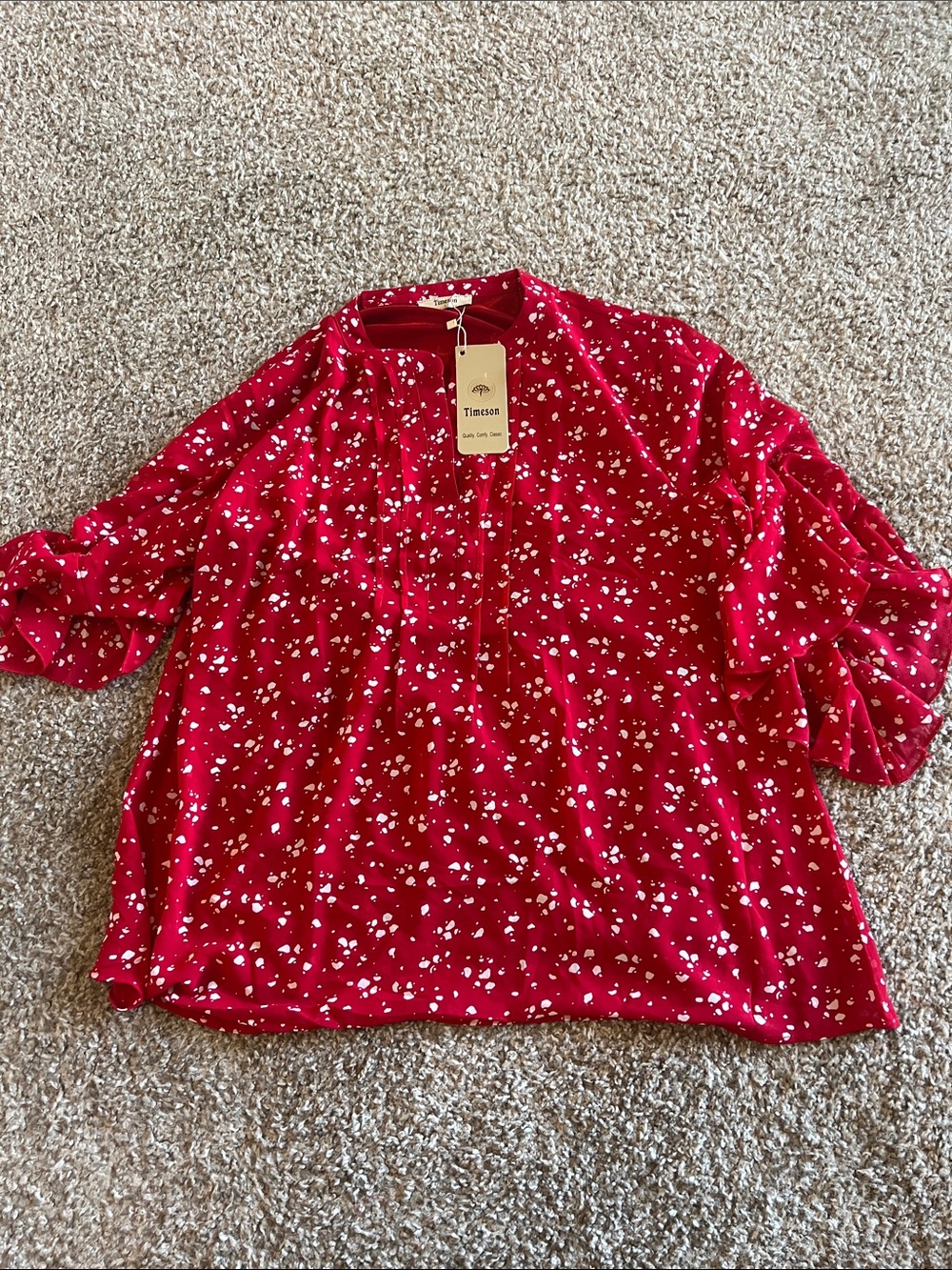 Timeless Red Heart-Print Peasant Tunic